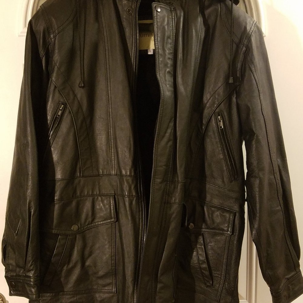 NEW Mens Autumn Trails Leather Jacket Hooded Motorcycle removable Lining Small B